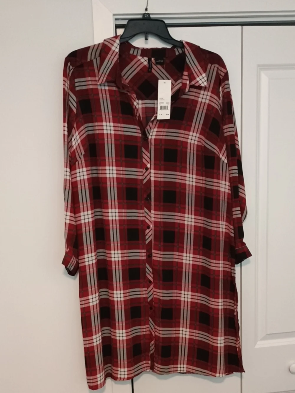 new directions Red Plaid Button-Down Shirt Dress - Picture 1 of 4